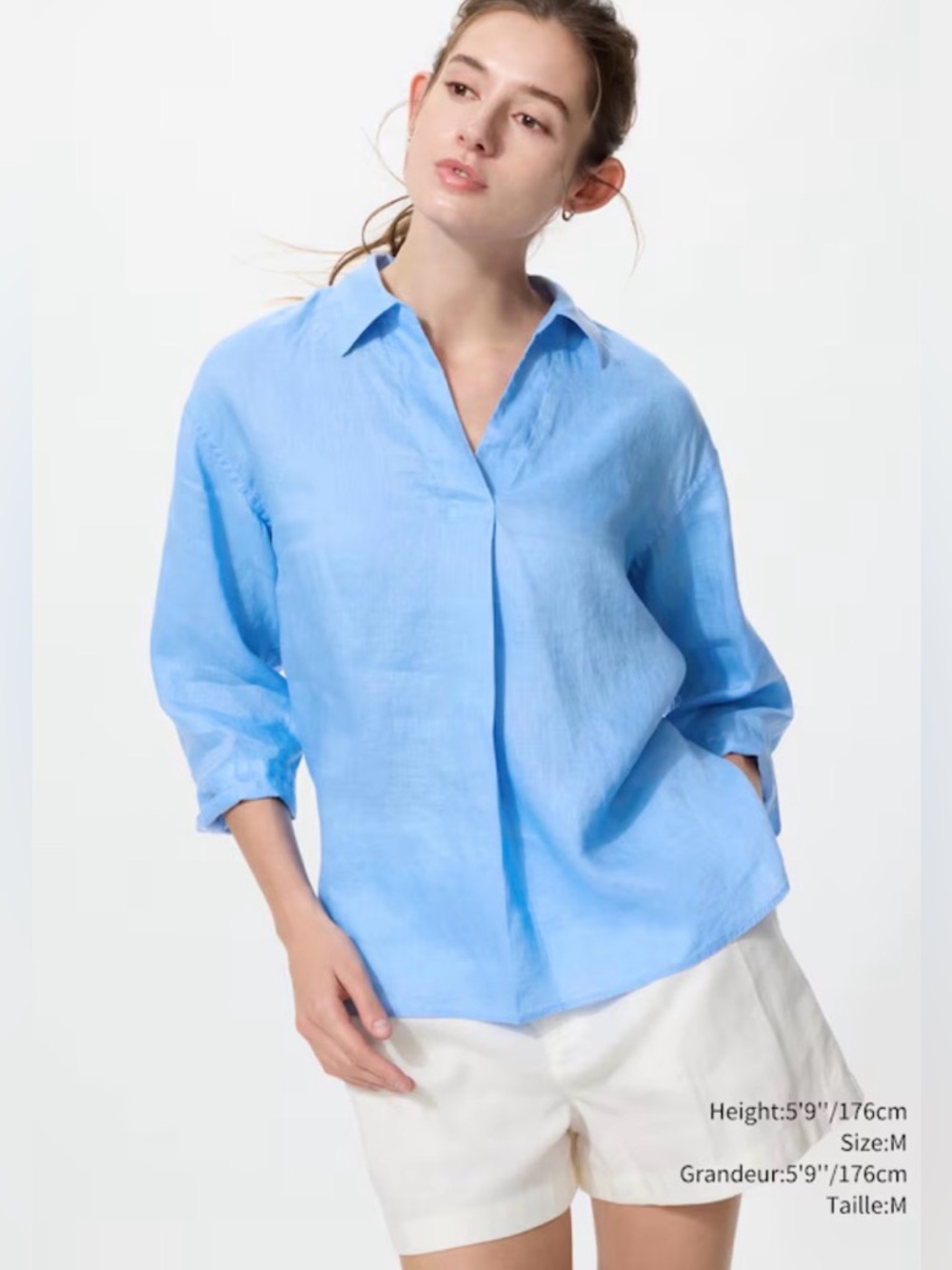 Uniquo 100% premium linen skipper collar shirt. Blue stripe 3/4 sleeve. Size XS